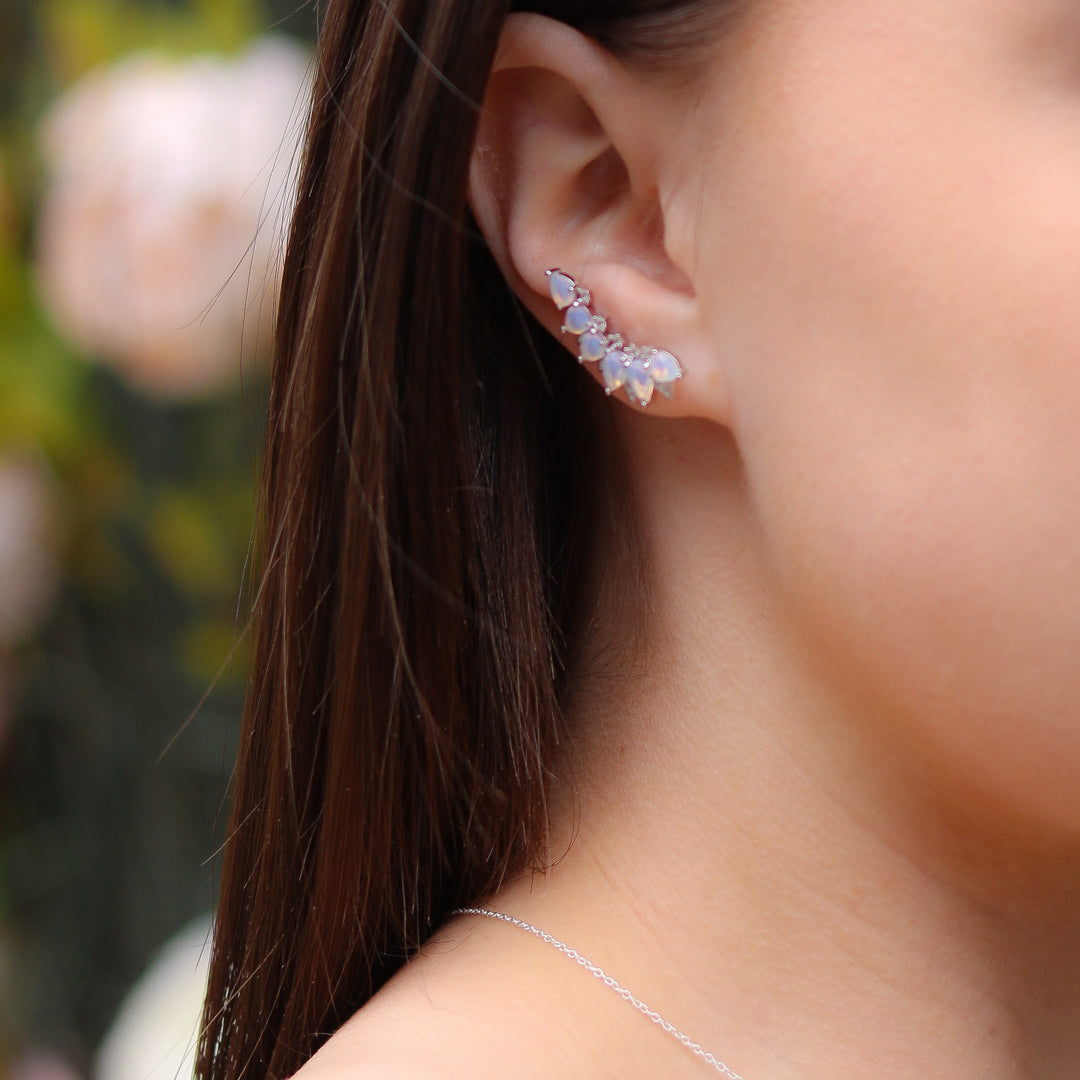 Moonstone Silver Petal Ear Climber Earrings