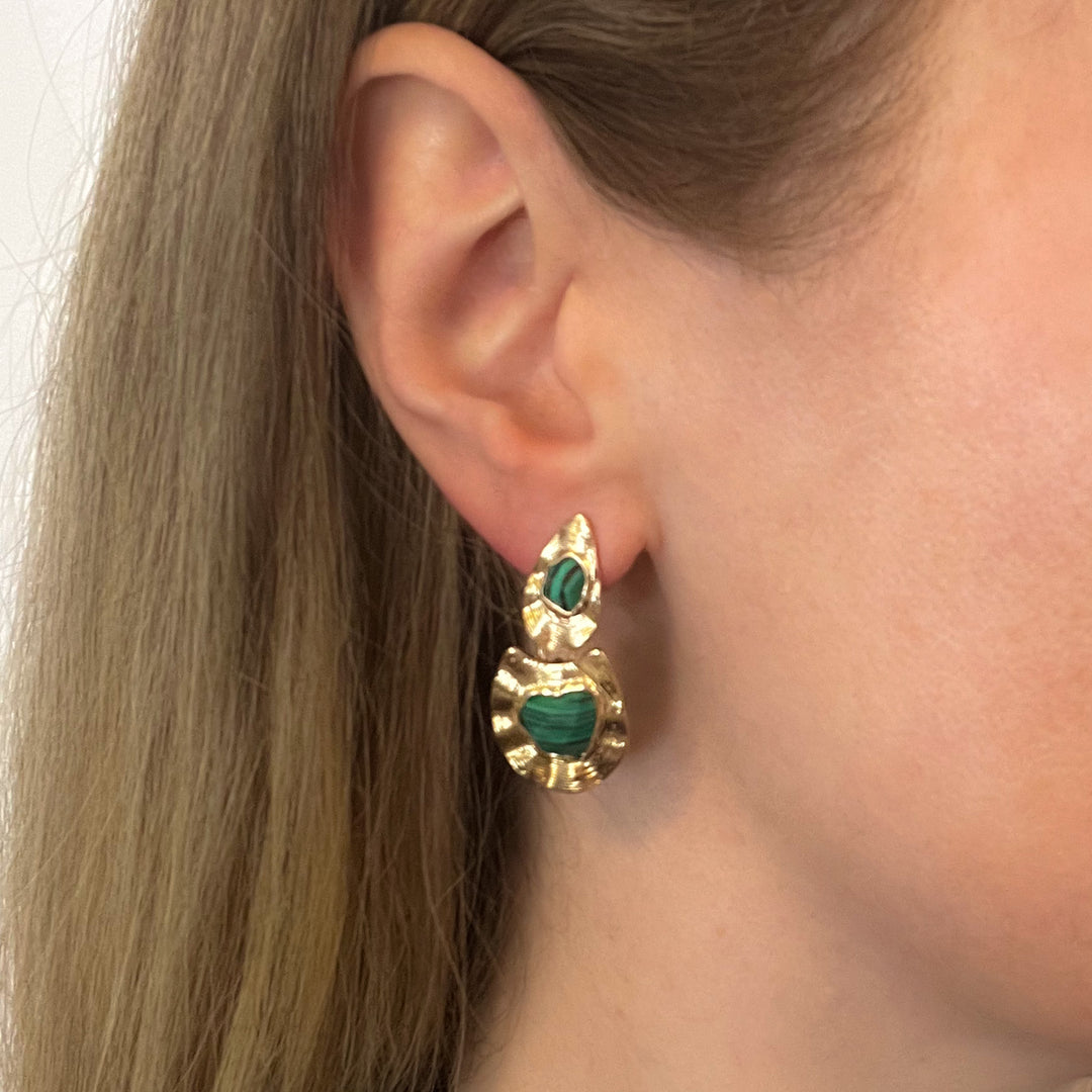 Malachite Gold Persephone Drop Earrings