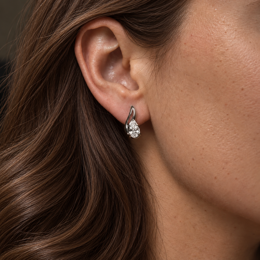 Sterling Silver Curve Tear Drop Zircon Earrings