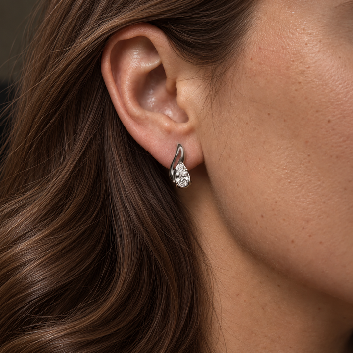 Sterling Silver Curve Tear Drop Zircon Earrings