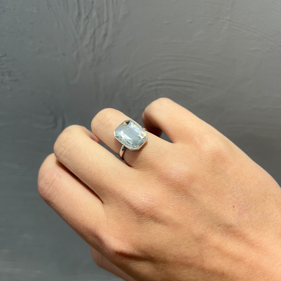 Square Cabochon Sterling Silver Ring - Aquamarine Blue | Glacier White