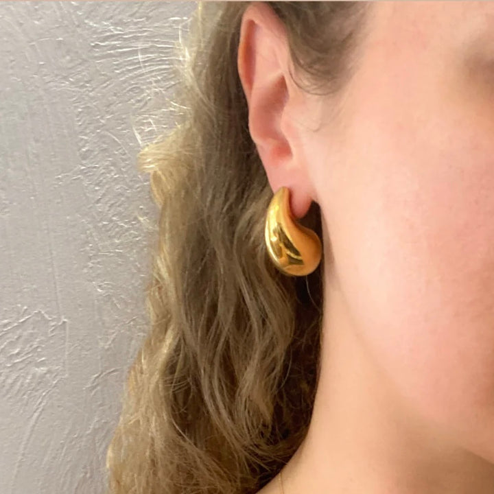 Omboo Curved Tear Drop Earrings - Steel | Gold Steel
