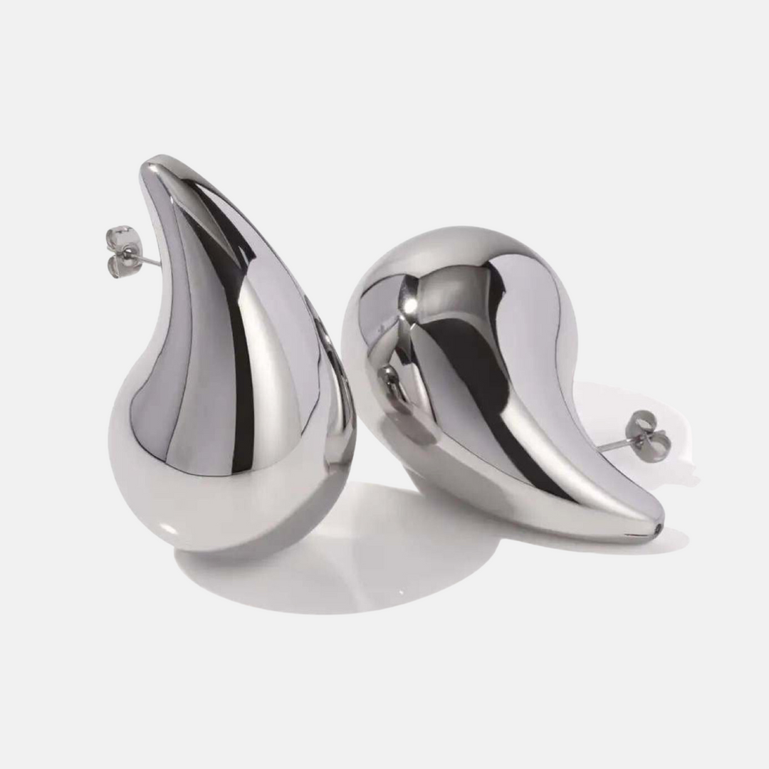 Large Omboo Silver Curved Tear Drop Earrings