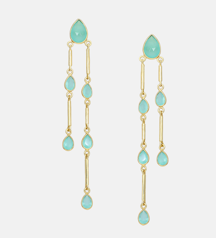 Tear Drop Gems Matt Gold Articulate Earrings - Moonstone | Chalcedony