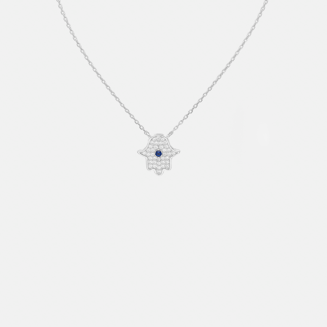 Hamsa Zircon Stone .925 Pendant Necklace