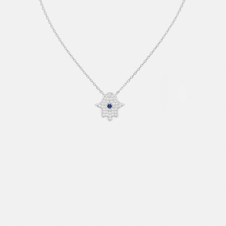 Hamsa Zircon Stone .925 Pendant Necklace