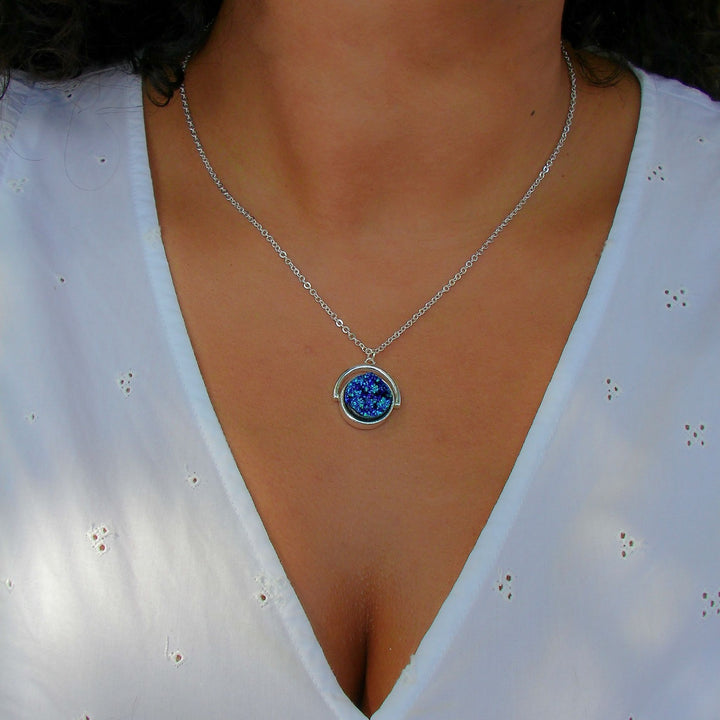 Neptune Blue Rutilated Quartz Necklace - Silver | Gold