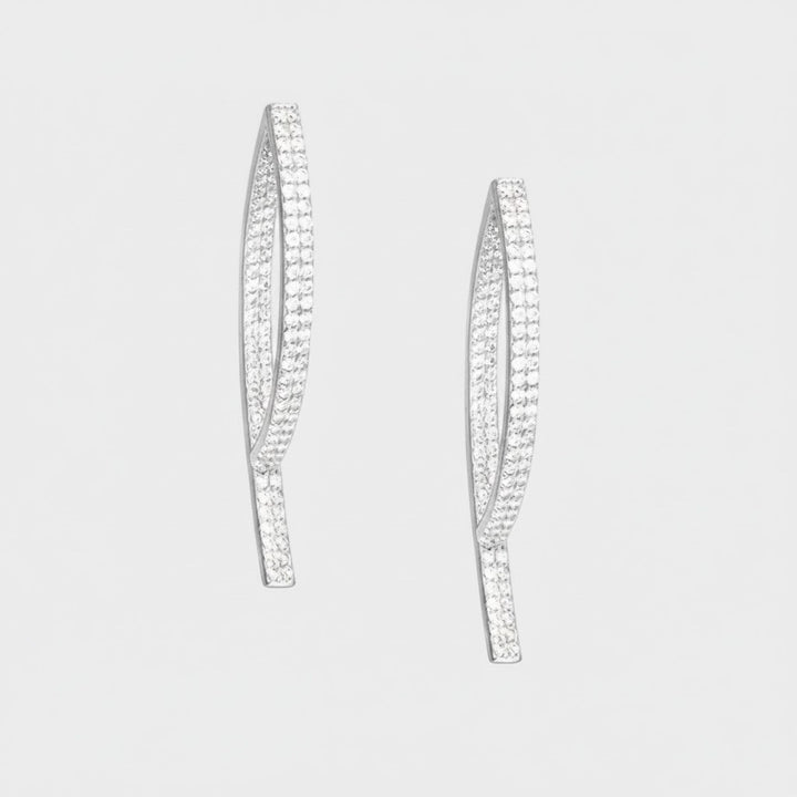 Curved Zircon Sterling Silver Bars Drop Earrings