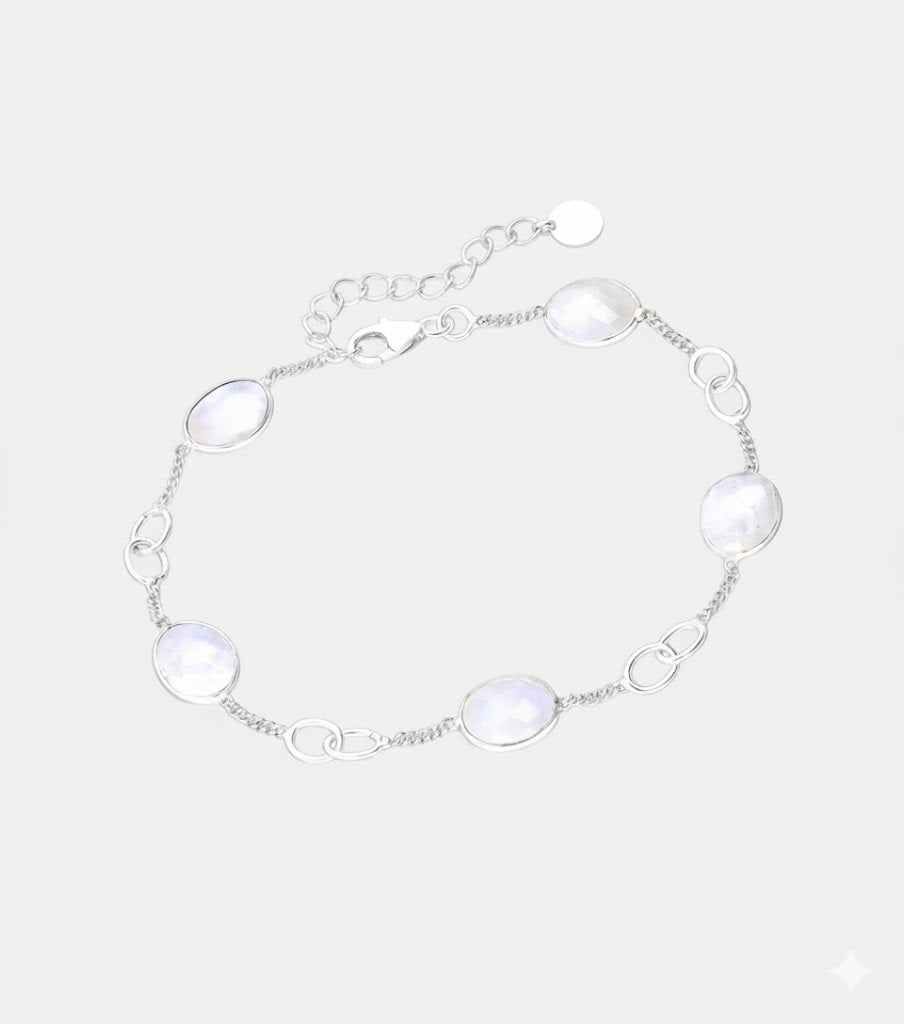 Cabochon Gemstones & Sterling Silver Link Bracelets - Labradorite | Aqua Chalcedony | Moonstone