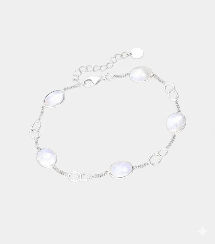 Cabochon Gemstones & Sterling Silver Link Bracelets - Labradorite | Aqua Chalcedony | Moonstone