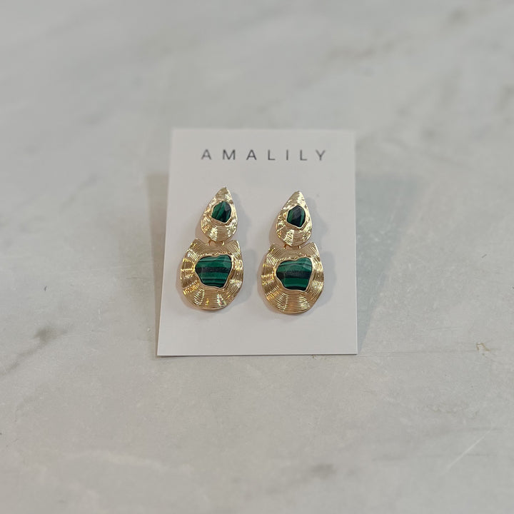 Malachite Gold Persephone Drop Earrings
