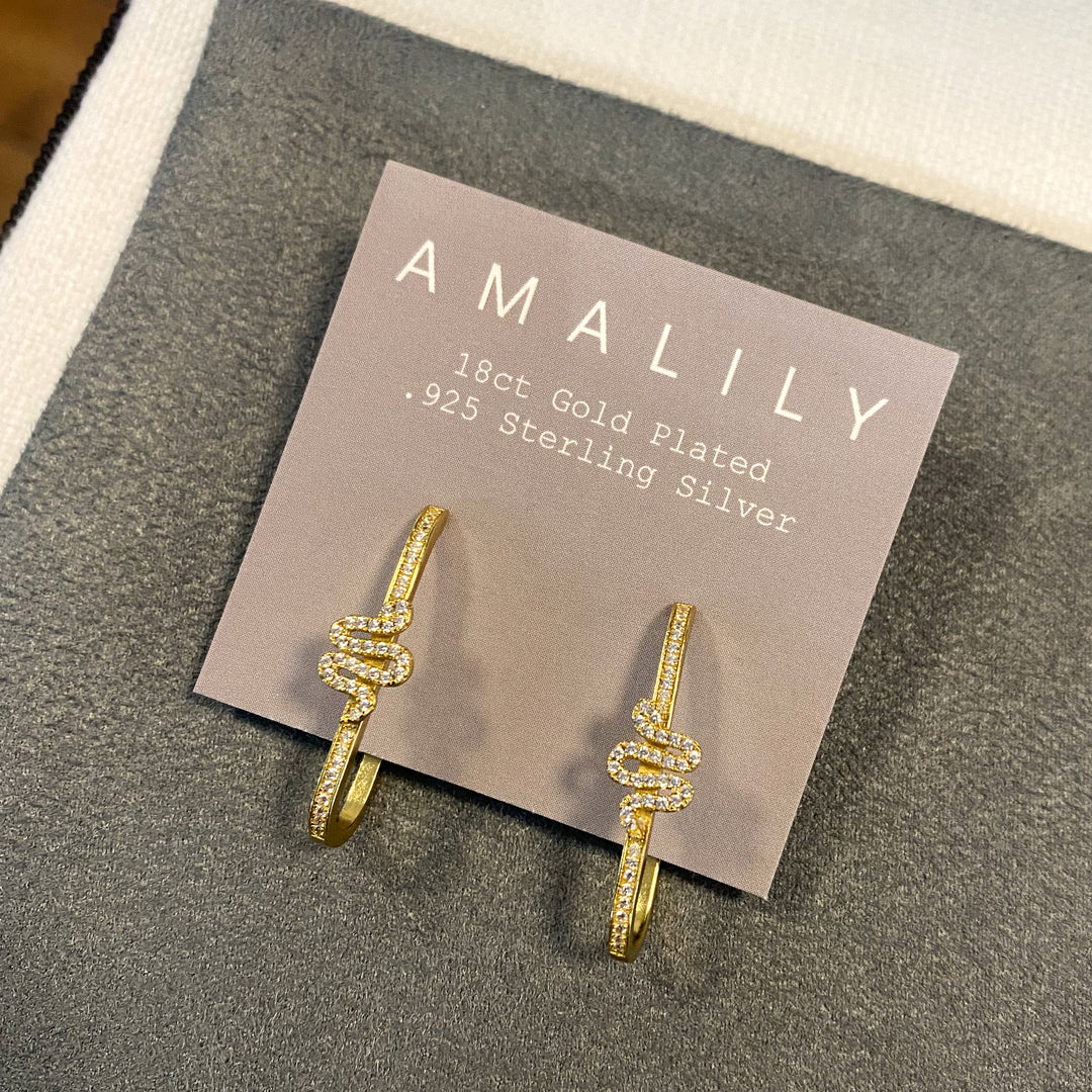 Viper Zircon Matt Gold Square Link Hoop Earrings