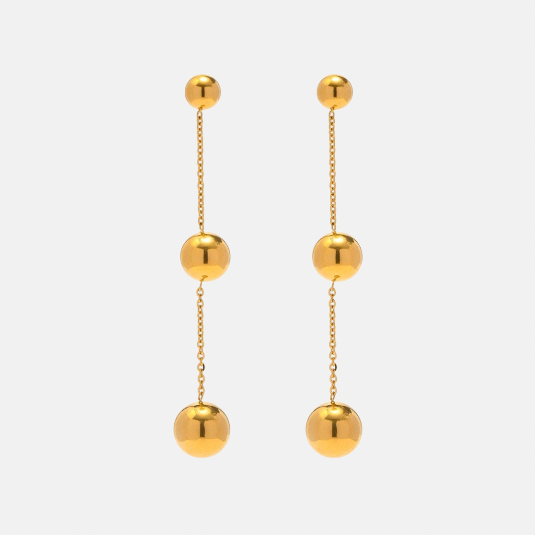 Gold Long Bauble Drop Earrings