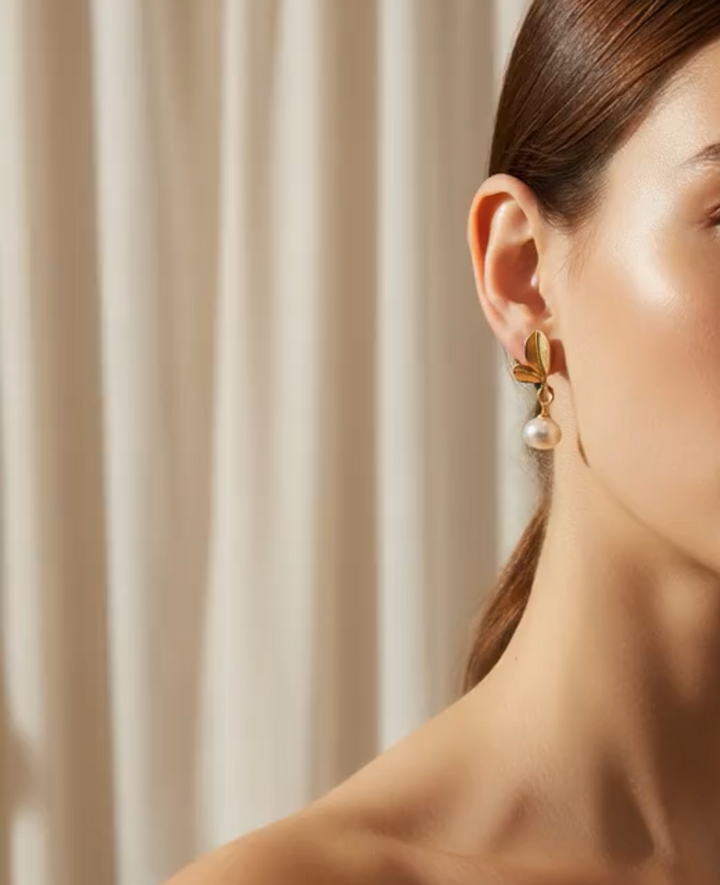 Pearl Gold Leaf Earrings