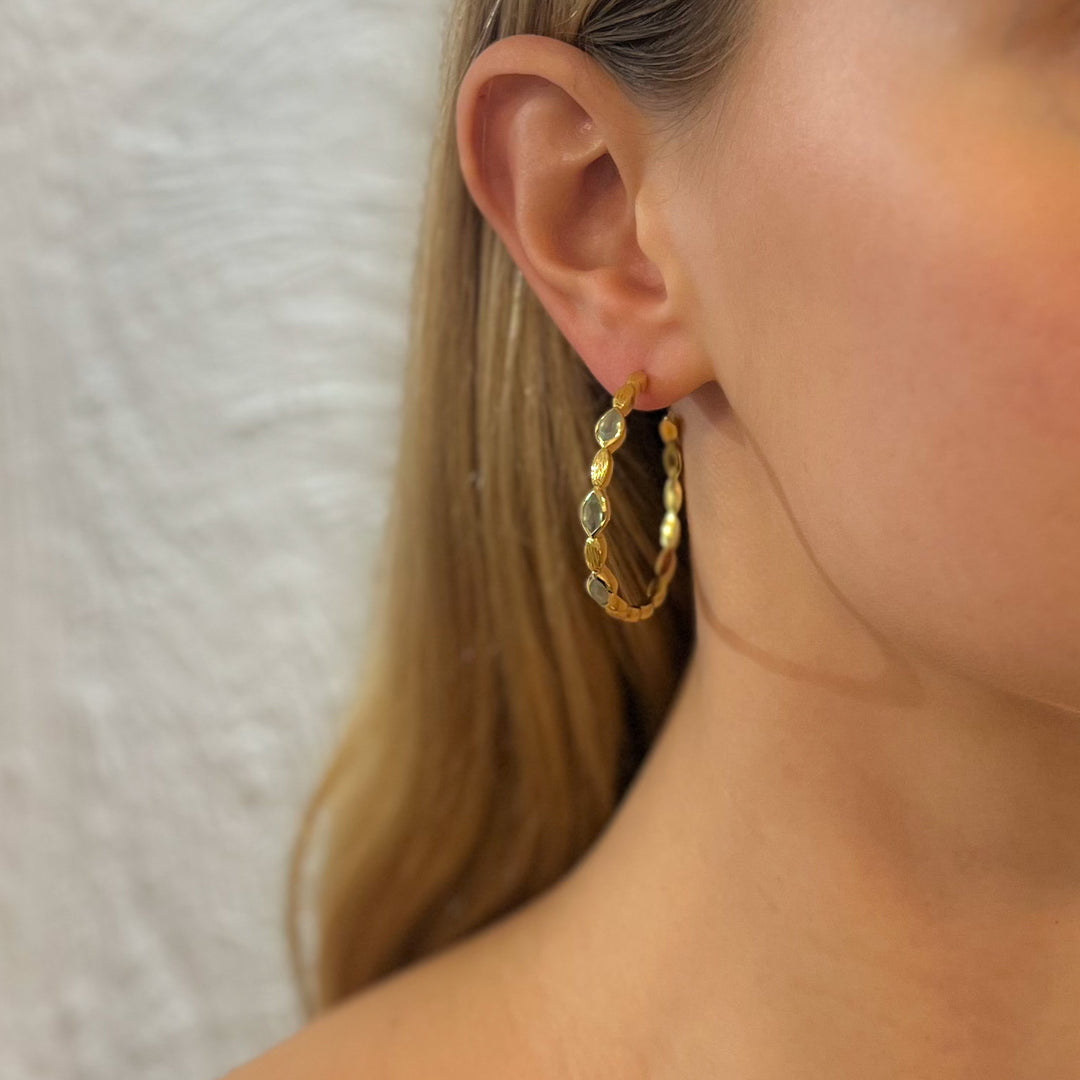 Aqua Chalcedony Gold Plated Bezel Hoops