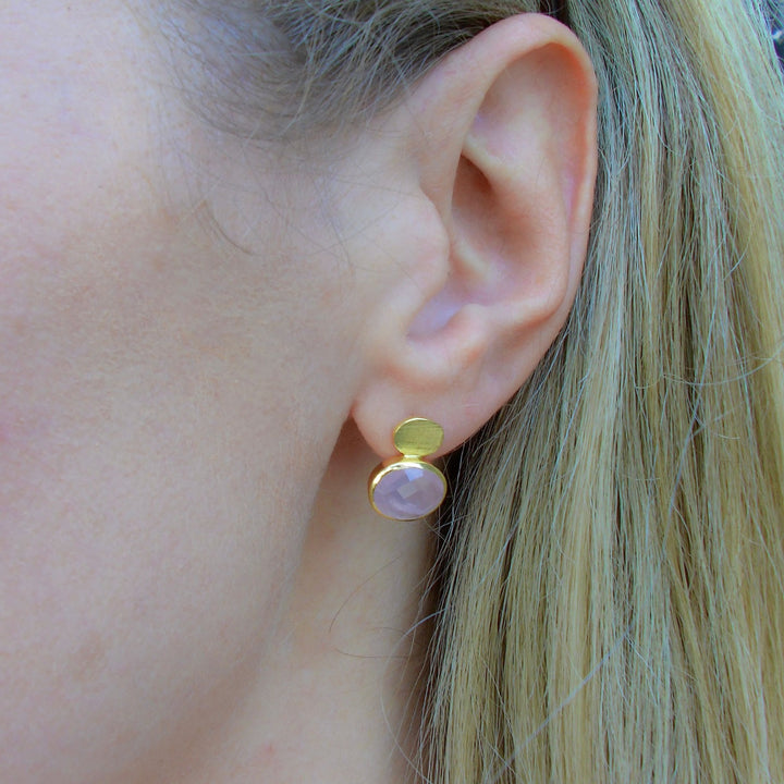 Gemstone Matt Gold Malu Stud Earrings - Rose Quartz | Labradorite | Moonstone