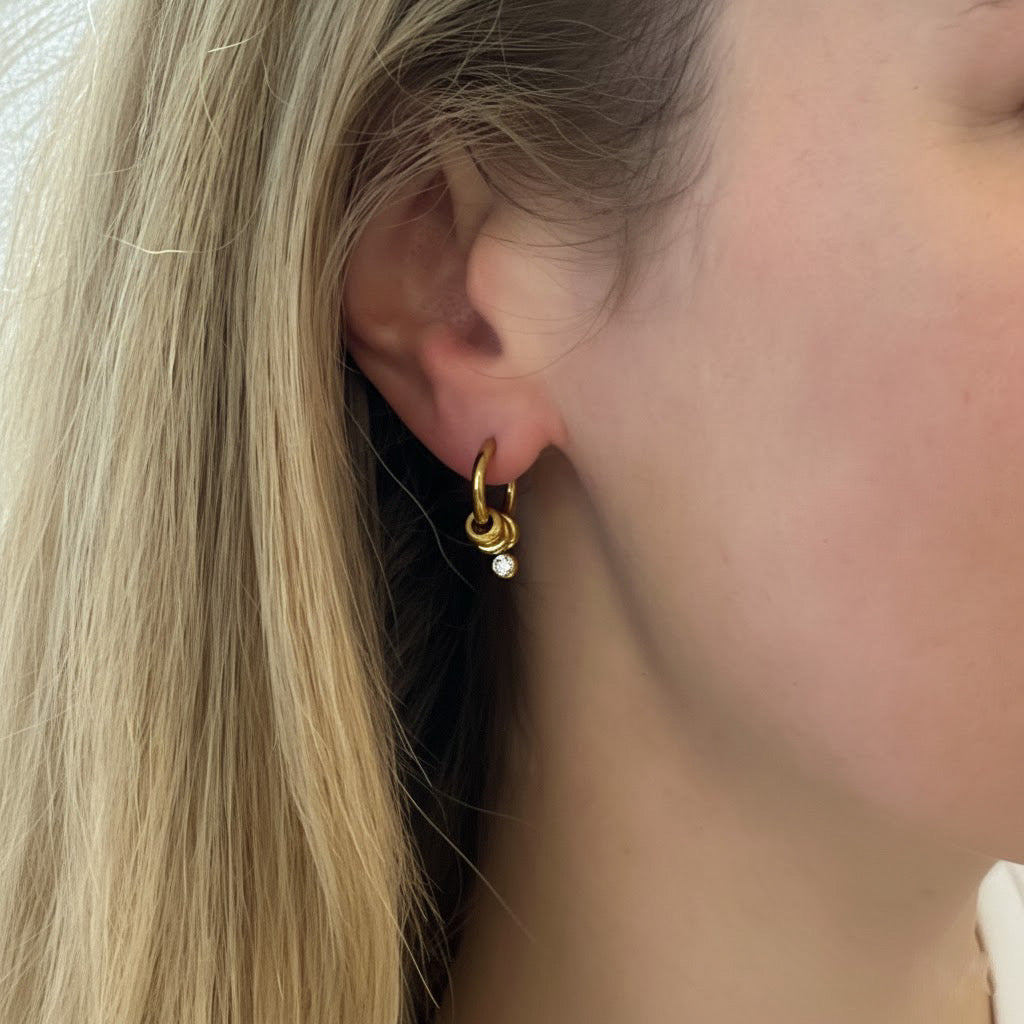 White Stone Dangly Rings Huggie Hoop Earrings