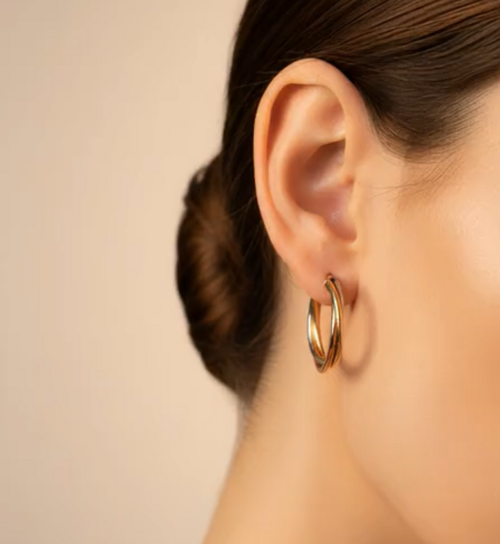 9ct Yellow, Rose & White Gold Trilogy Twist Hoop Earrings