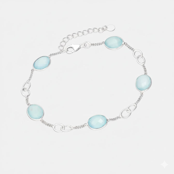 Cabochon Gemstones & Sterling Silver Link Bracelets - Labradorite | Aqua Chalcedony | Moonstone
