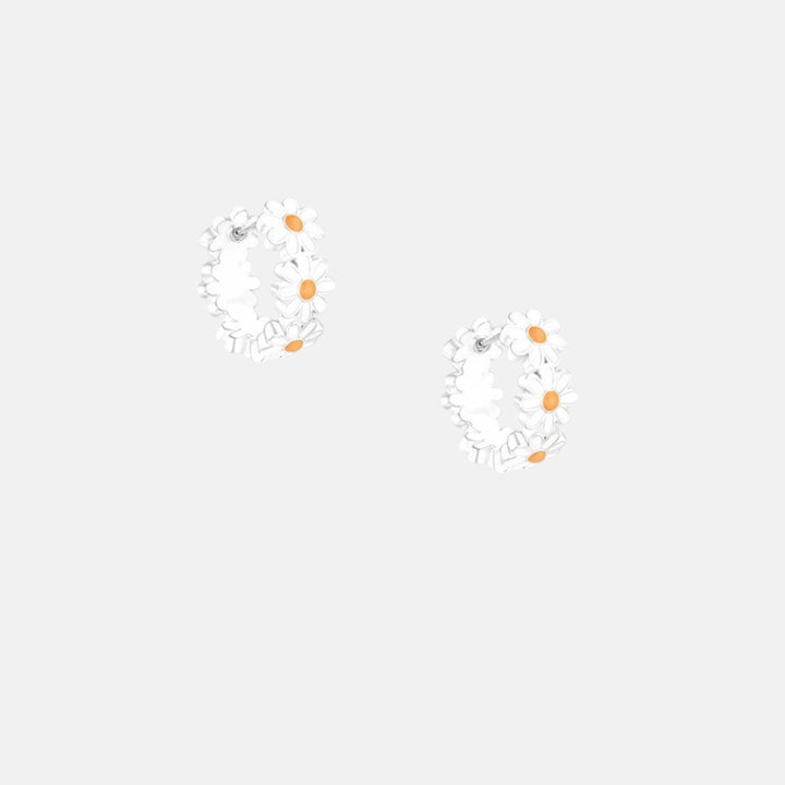 Enamel Daisy Huggie Hoops Earrings