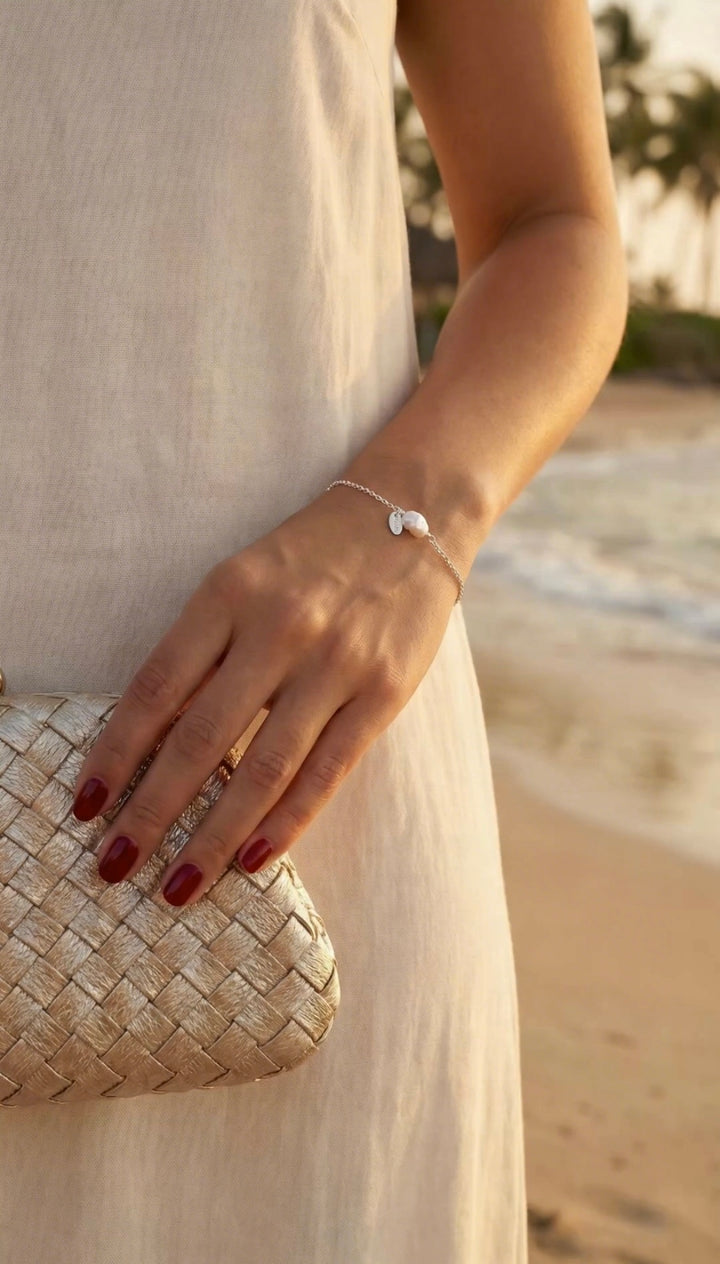 Fresh Water Pearl Charm Sterling Silver Bracelet