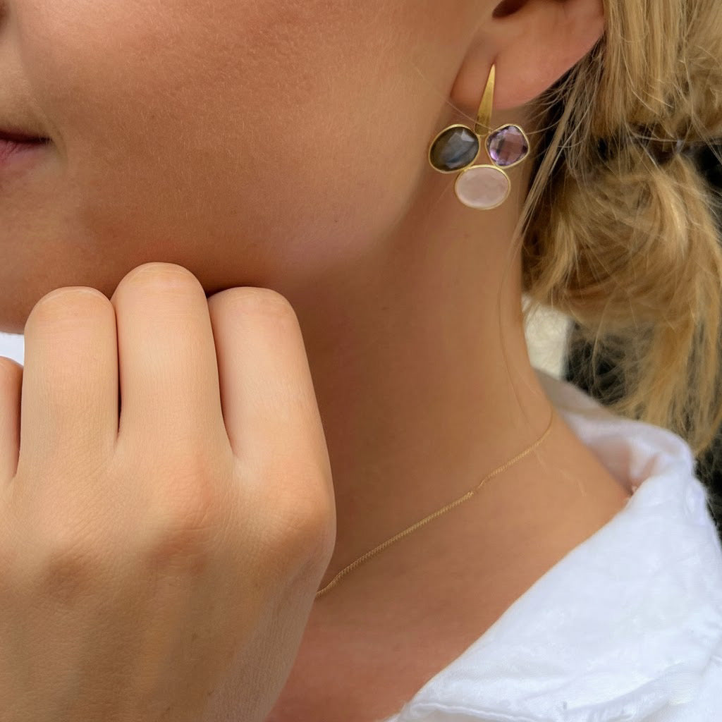 Trilogy Gemstone Gold Matt Drop Earrings