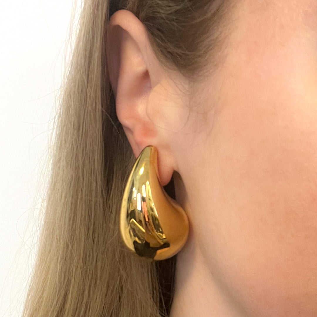 Large Omboo Gold Curved Tear Drop Earrings