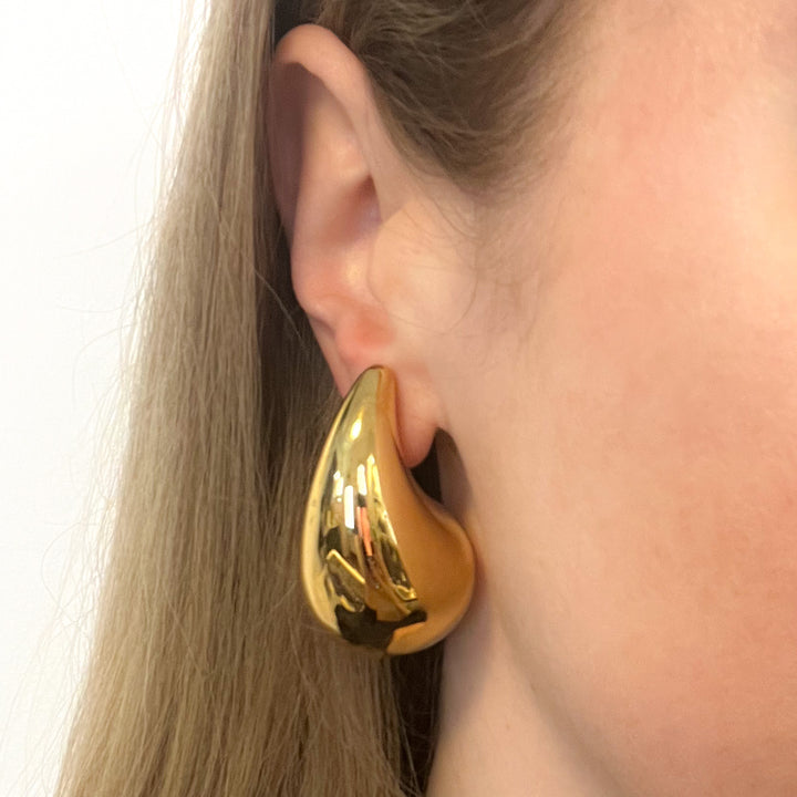 Omboo Curved Tear Drop Earrings - Steel | Gold Steel