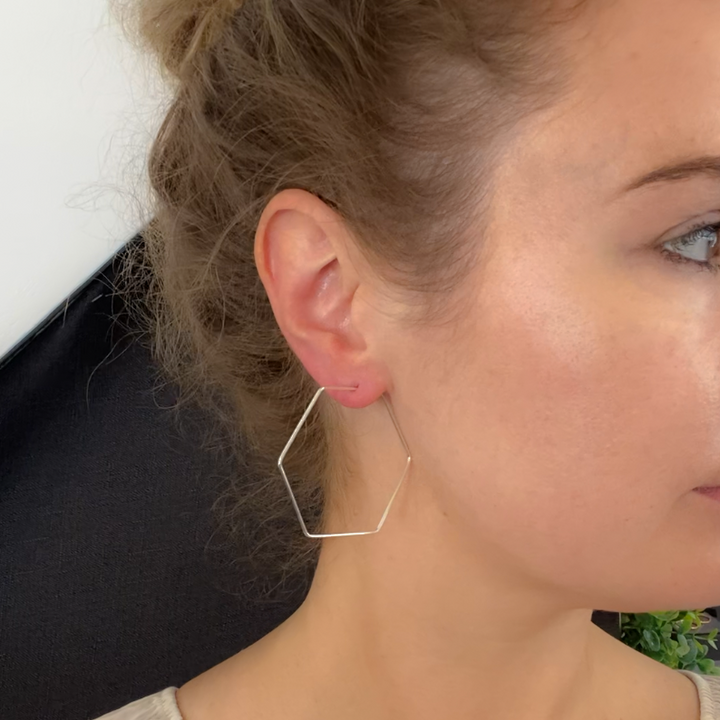 Geo Fine Sterling Silver Hoop Earrings - Hexagonal | Triangular