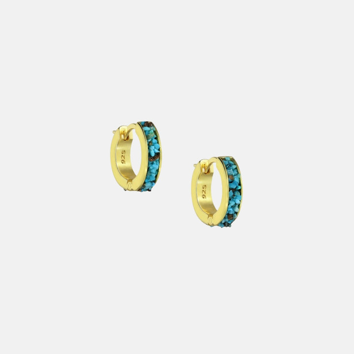 Turquoise Druzy 18ct Gold Sterling Silver Hoops