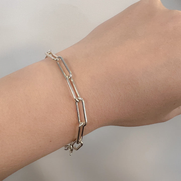 Edie Chunky Sterling Silver Square Link Paperclip Chain Bracelet