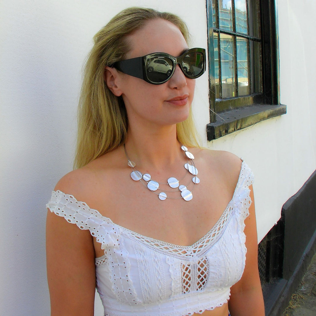 Textured Discs Necklace - Silver | Gold