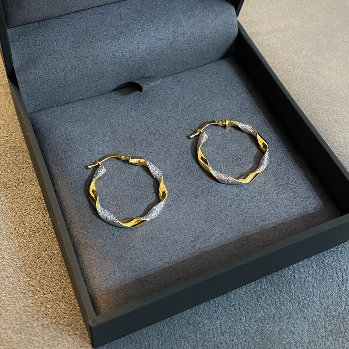 9ct Yellow & White Gold Twisted Hoop Earrings