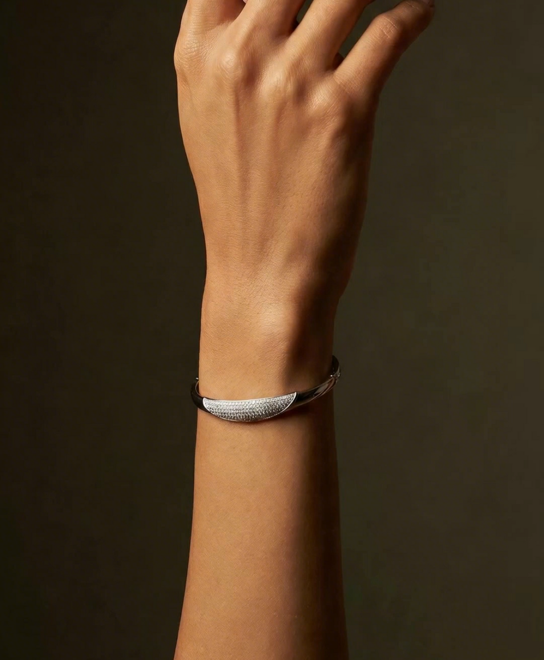 Pavé White Stone Polished Cuff Bracelet - Steel | Gold Steel