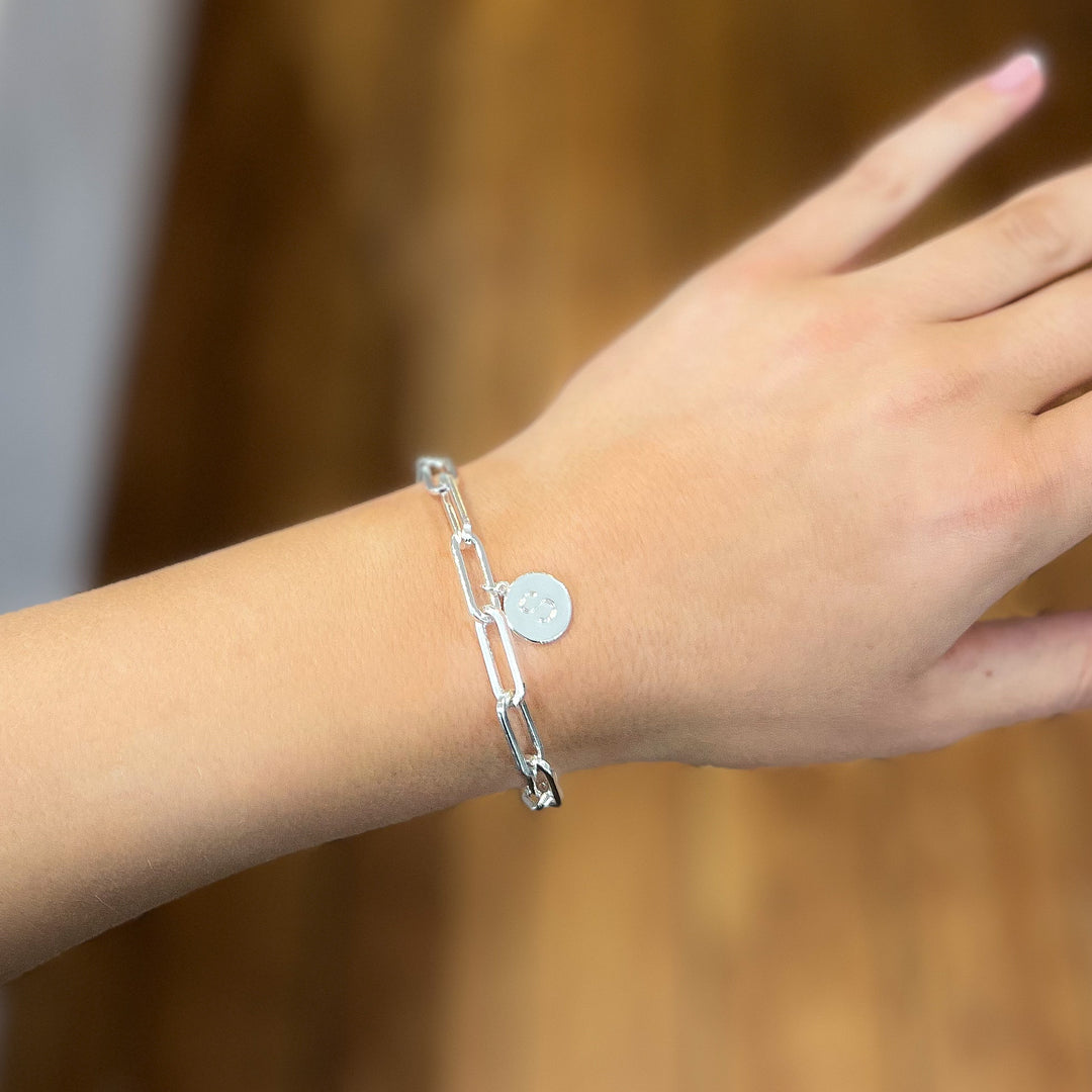 Silver Paperclip Chain BRACELETS with Initial Charm