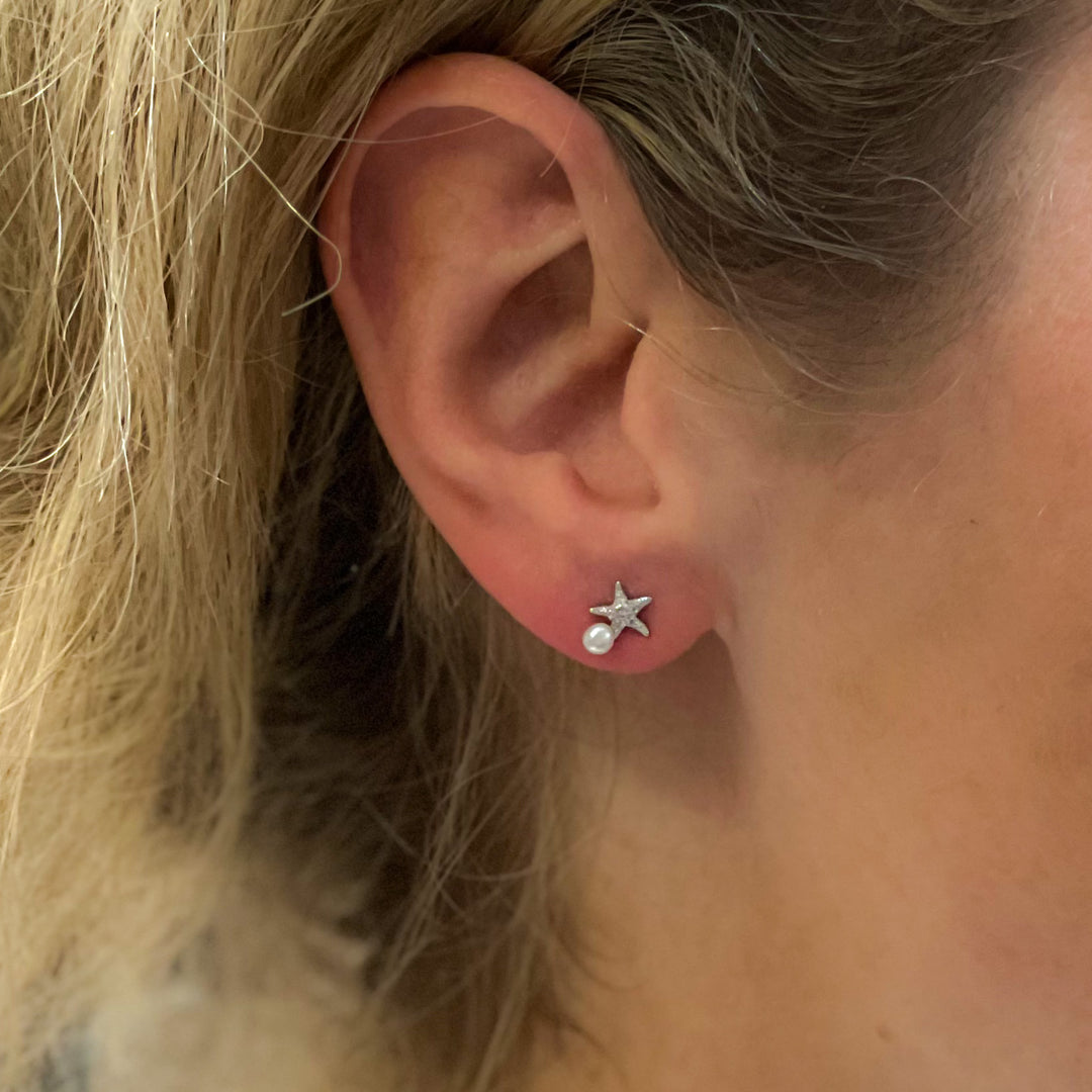 Starfish Sterling Silver Pearl Studs
