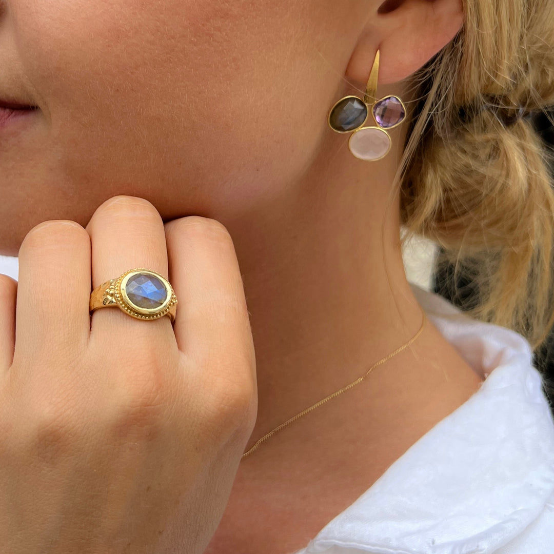 Trilogy Gemstone Gold Matt Drop Earrings