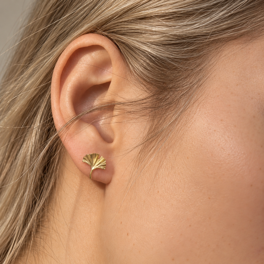 Gingko Leaf Gold Plated Studs