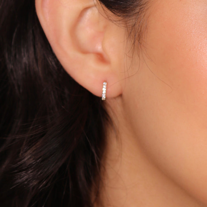 9ct Yellow Gold Zircon Huggie Hoop Earrings