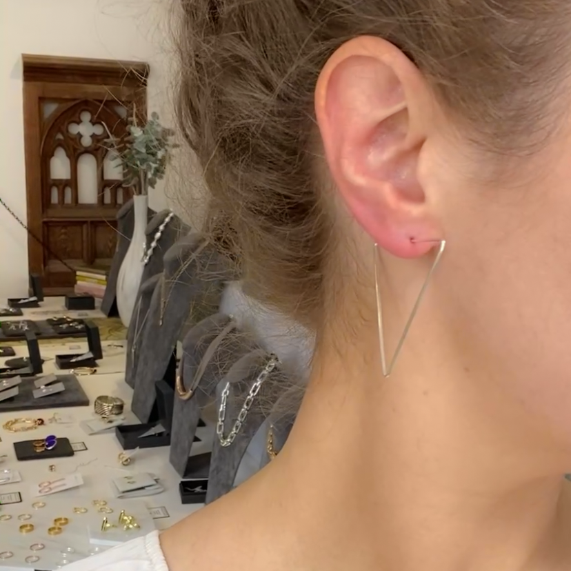Triangle Fine Silver Hoop Earrings