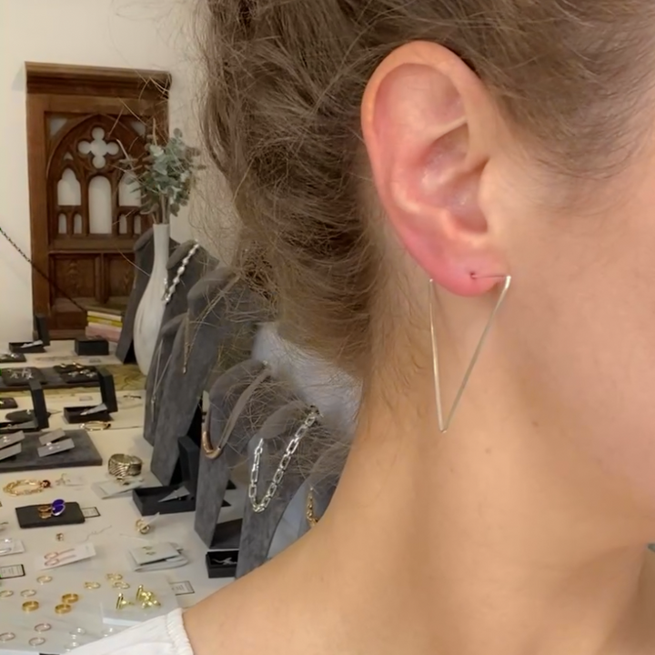 Geo Fine Sterling Silver Hoop Earrings - Hexagonal | Triangular