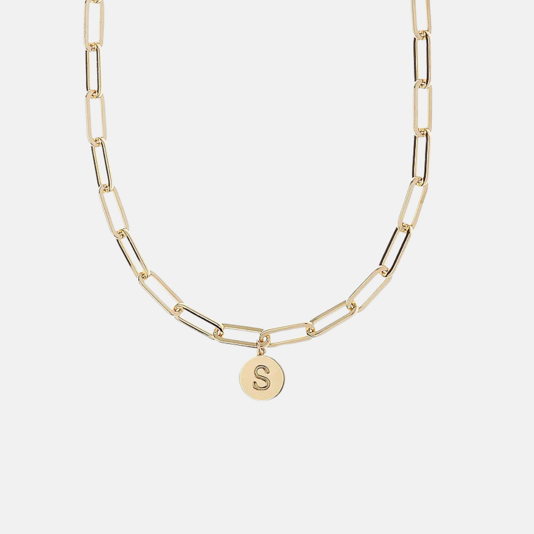 Initial Charm Square Link Necklaces - Silver | Gold