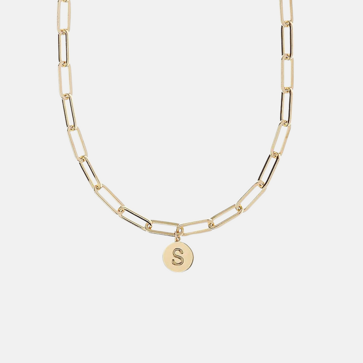 Initial Charm Square Link Necklaces - Silver | Gold