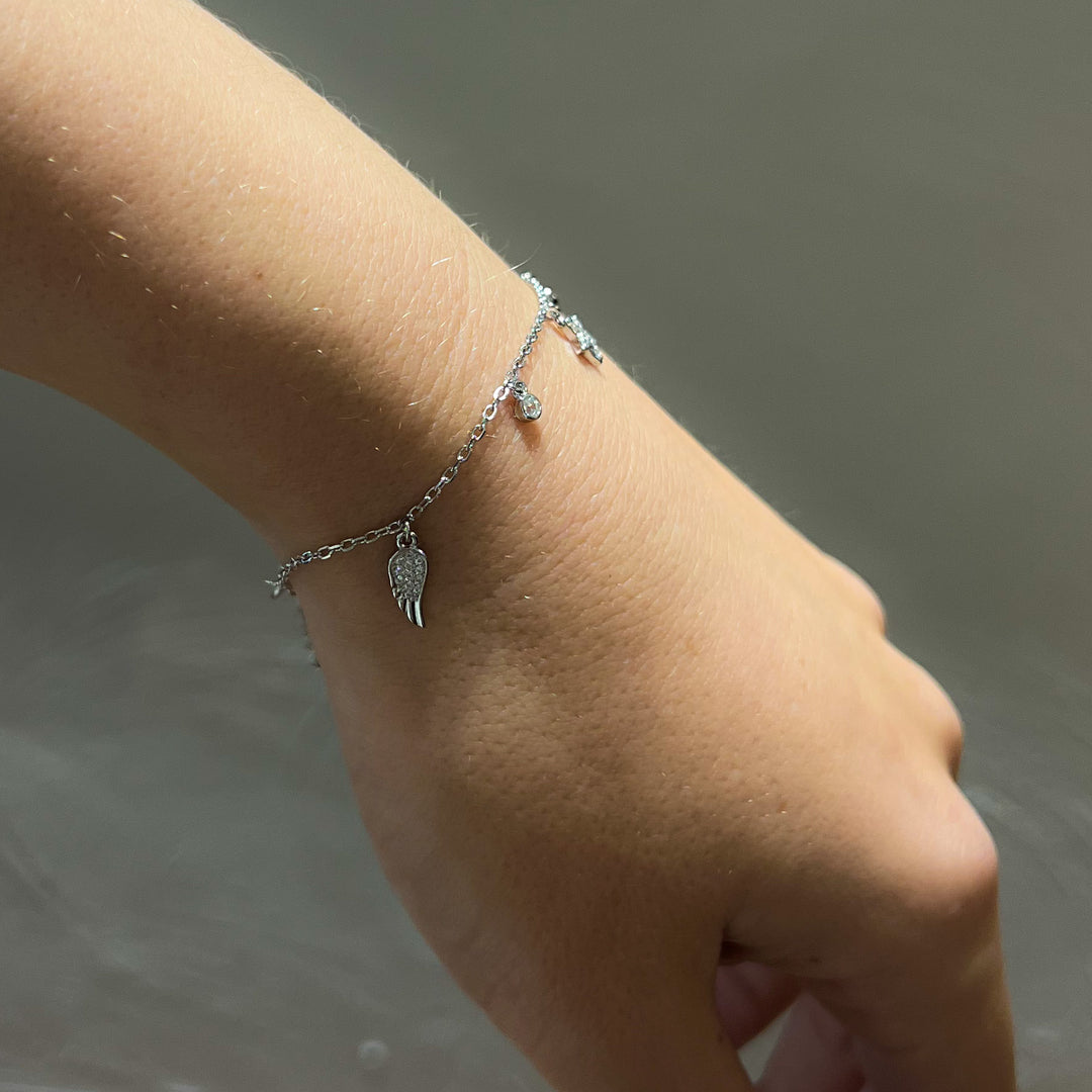 Celestial Angel Sterling Silver Dainty Charm Bracelet