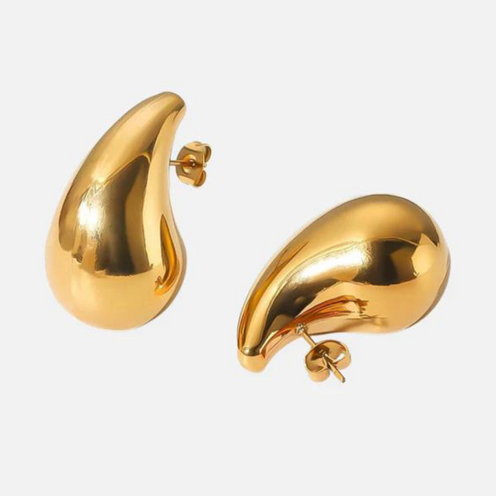 Large Omboo Gold Curved Tear Drop Earrings