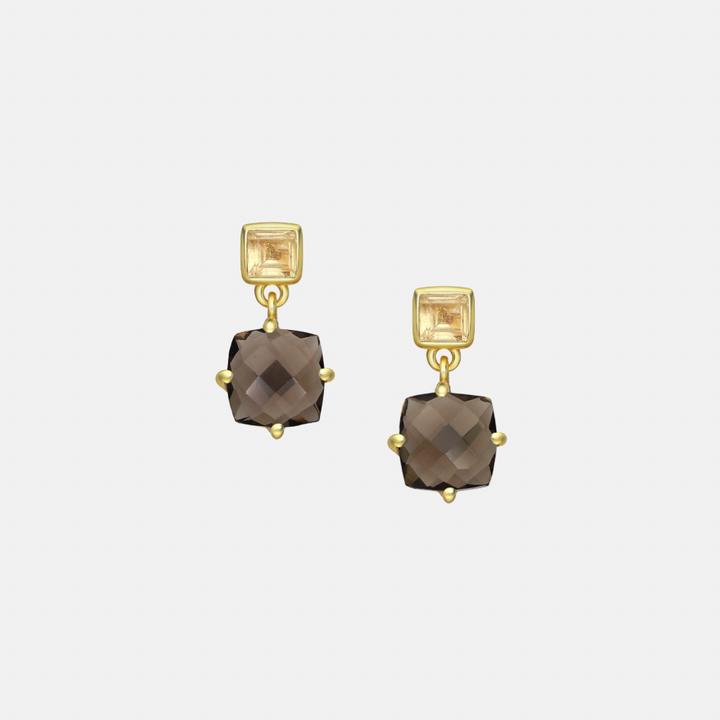 Petite Gemstone Drop Earrings - Peridot & Aventurine | Lemon + Smokey Quartz