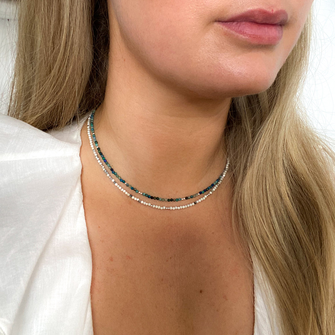 Sia Stone Choker Necklaces - Tourmaline | Black Onyx | Rose Quartz | Chrysocolla | Howlite/Fresh Water Pearl