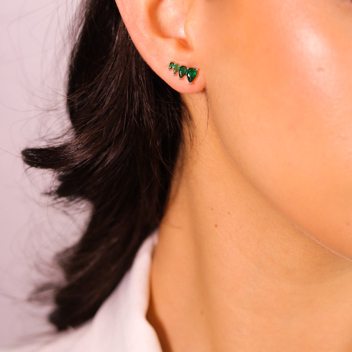 Emerald Tear Drop Succession Stud Earrings