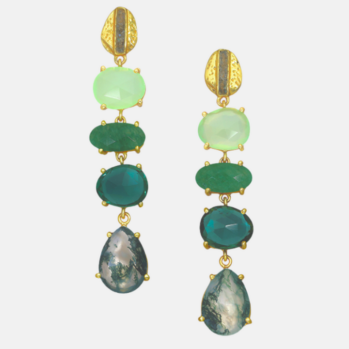 Green Tourmaline & Aventurine Gold Drop Earrings