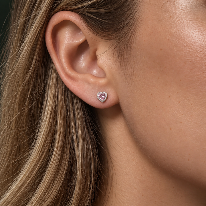 Pink Sterling Silver Heart Studs
